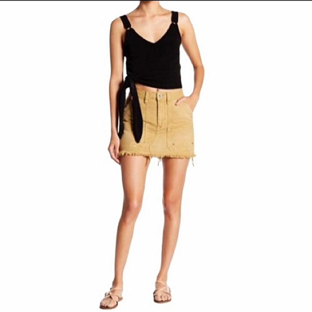 Free People Mustard Yellow Denim Mini Skirt